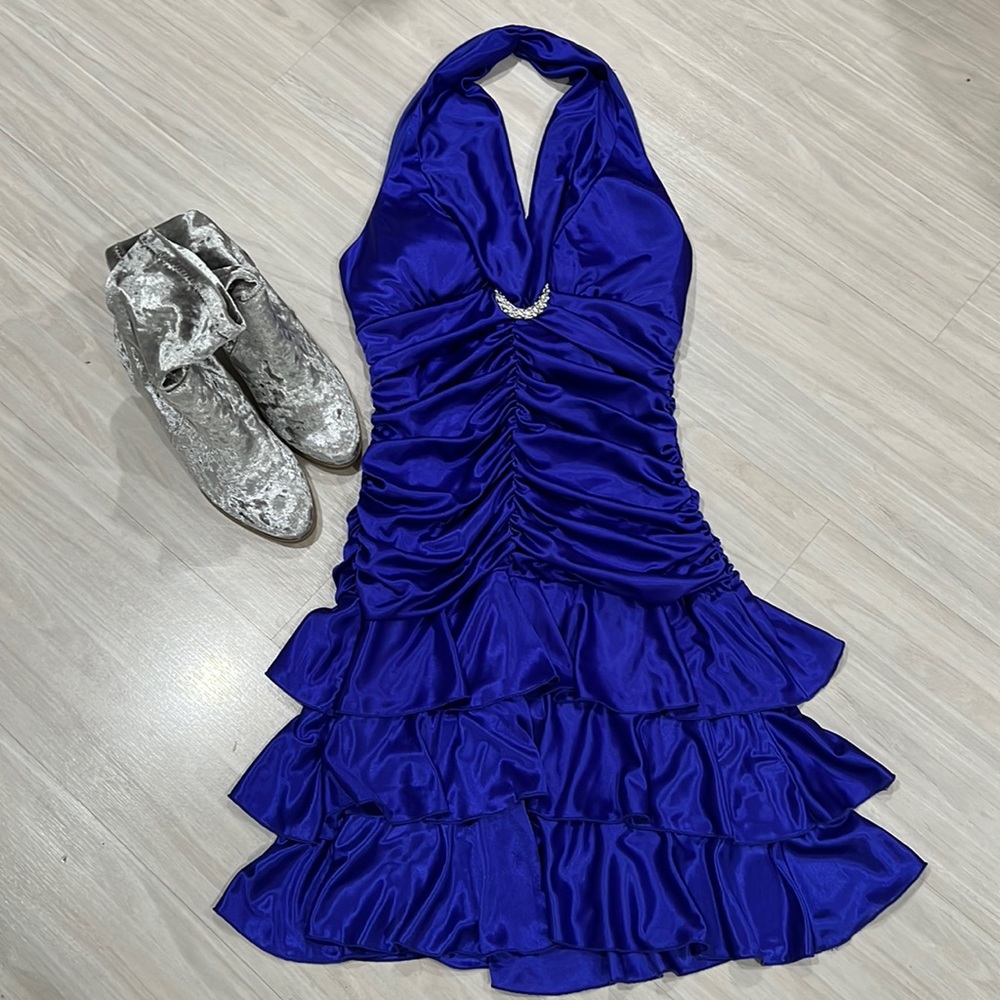 Ruched Cocktail Party Dress with Rhinestone Accents